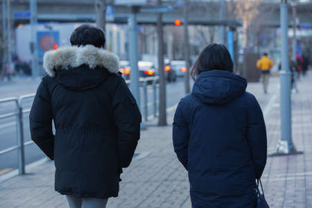 cold weather, winter street with peopleの写真素材