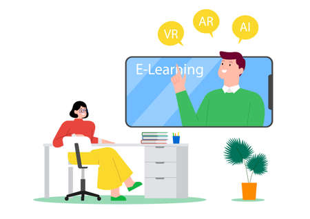 post covid era, e-learning, vr, ar, aiのイラスト素材