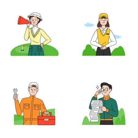 character playing golf drawingsのイラスト素材
