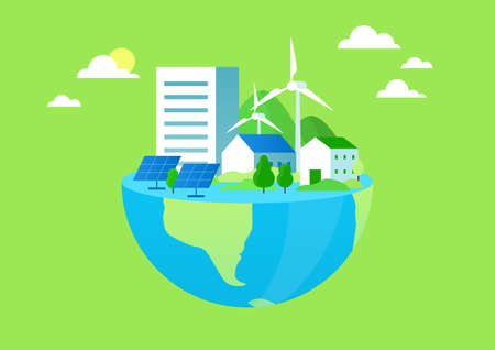 Vector illustration of earth and eco-friendly power plant.のイラスト素材