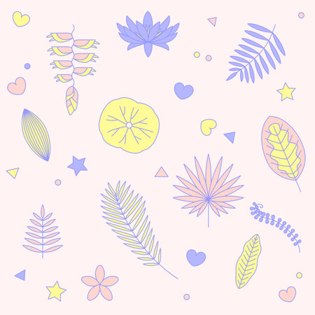 Vector illustration of tropical patterns in pastel colors.のイラスト素材