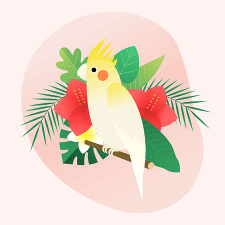Vector illustration of a parrot and tropical plants.のイラスト素材