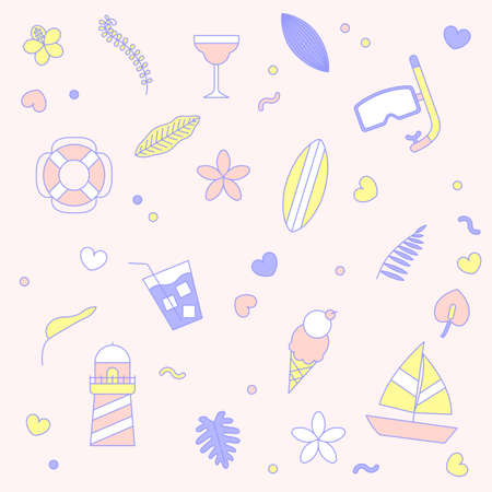 Vector illustration of tropical patterns in pastel colors.のイラスト素材