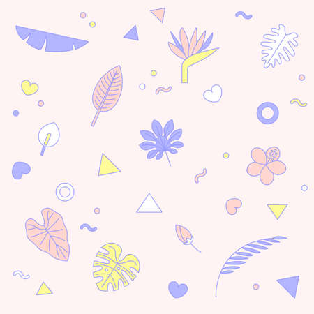 Vector illustration of tropical patterns in pastel colors.のイラスト素材