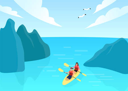 People kayaking in the sea.のイラスト素材