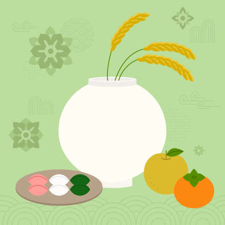 Korean traditional white porcelain fruits and rice.のイラスト素材