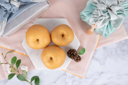 premium pear, typical holiday gift in Koreaの写真素材