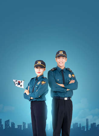police day poster with Korean policemanの写真素材
