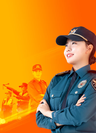 police day poster with Korean policemanの写真素材