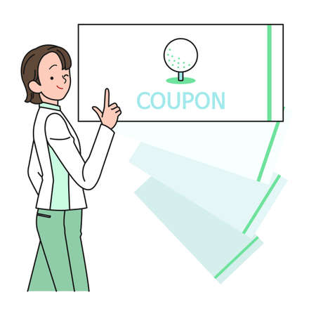 female golfer with golf coupon, golf business conceptのイラスト素材