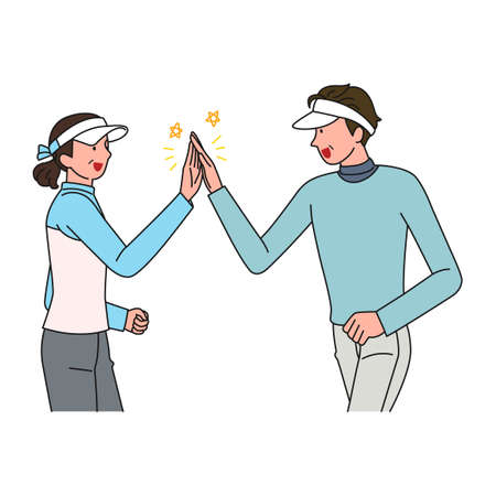 male and female golfers giving high fivesのイラスト素材