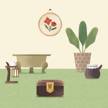 Korean traditional objects and background design for thanksgiving Chuseok and Seonal New Years dayのイラスト素材