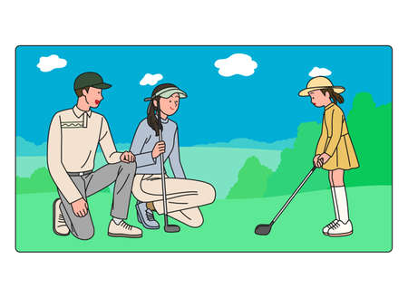 family playing golf togetherのイラスト素材