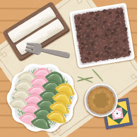 famous Korean food, Tteok rice cakeのイラスト素材