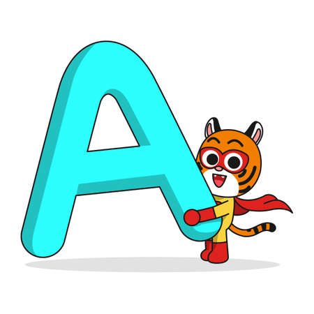 super hero tiger character, child education conceptのイラスト素材