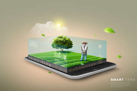 3d rendered graphic of smart farm, agricultural technologyの写真素材