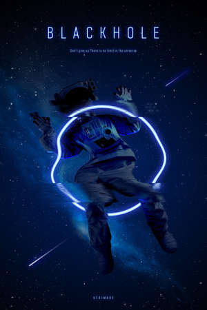 3d rendered graphic of astronaut and universe paceの写真素材