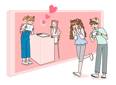 star and fan club meeting in online worldのイラスト素材