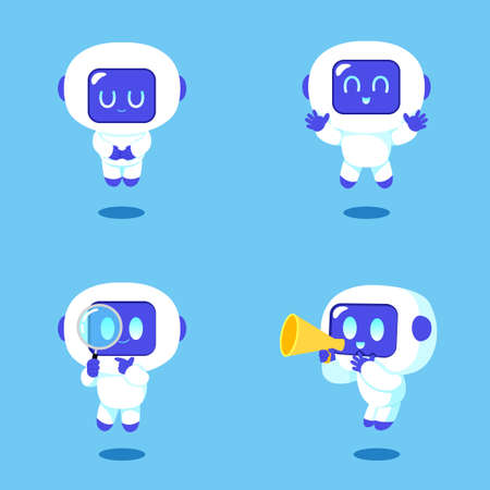 artificial intelligence android robot character set with various motions and feelingsのイラスト素材