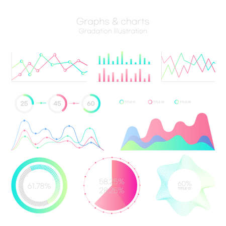infographics graph, chart, diagram set in gradation colorsのイラスト素材