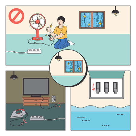 summer precautions for thunderbolt in rainy seasonのイラスト素材