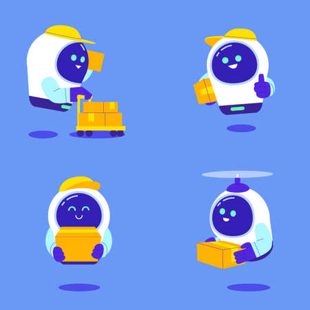 artificial intelligence android robot character set with various motions and feelings