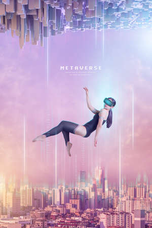 Asian woman in virtual space through metaverse
