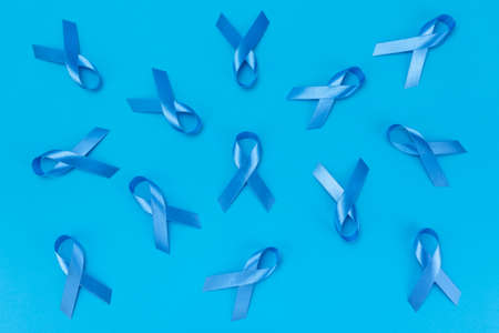 blue ribbons on blue backgroundの写真素材