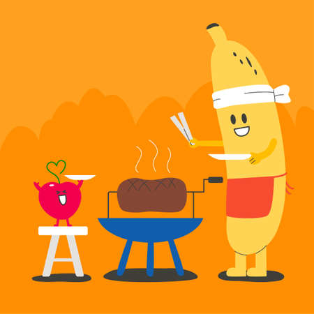 banana fruit emoticon character enjoying summerのイラスト素材