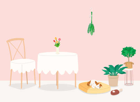 cozy room with dog, life with pet drawingのイラスト素材