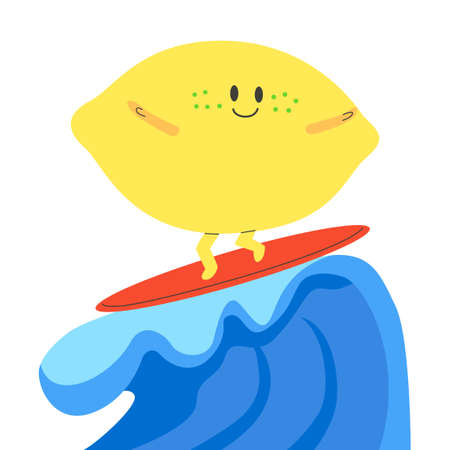 lemon fruit emoticon character enjoying summerのイラスト素材