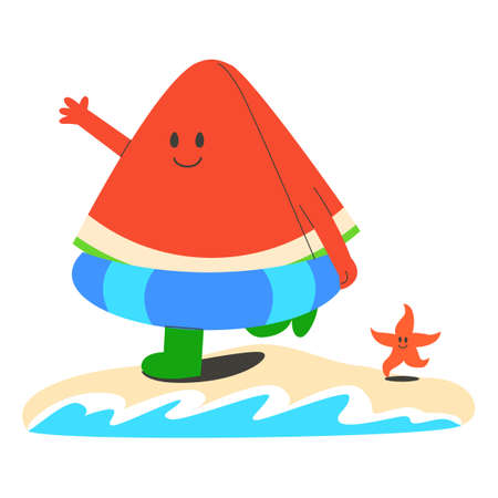 watermelon fruit emoticon character enjoying summerのイラスト素材