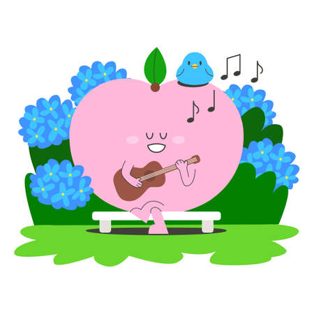 peach fruit emoticon character enjoying summerのイラスト素材