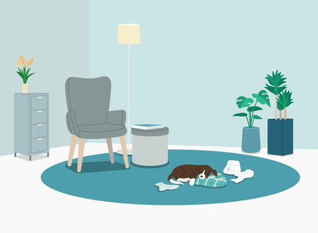 cozy room with dog, life with pet drawingのイラスト素材