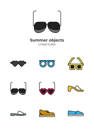 summer beach fashion object line icon seriesのイラスト素材