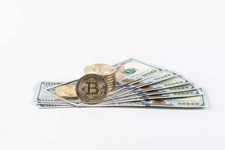 bitcoin object on US dollars, cryptocurrency concept