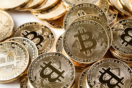 piled, spread bitcoin object, cryptocurrency conceptの写真素材