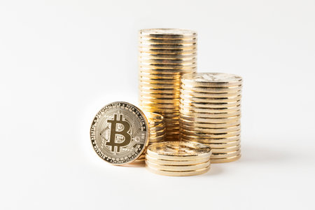 piled, spread bitcoin object, cryptocurrency conceptの写真素材