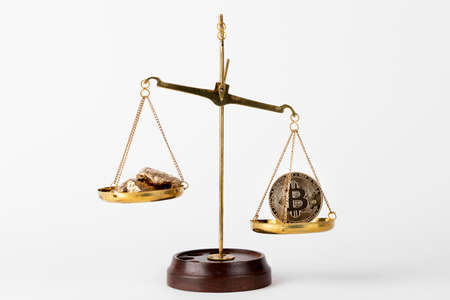 justice of scale, golden and bitcoinの写真素材
