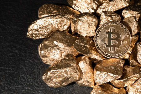 golden bar and bitcoinの写真素材