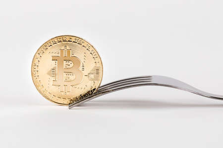 fork and bitcoinの写真素材