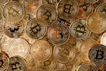 piled, spread bitcoin object, cryptocurrency conceptの写真素材
