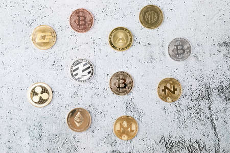 piled, spread bitcoin object, cryptocurrency conceptの写真素材