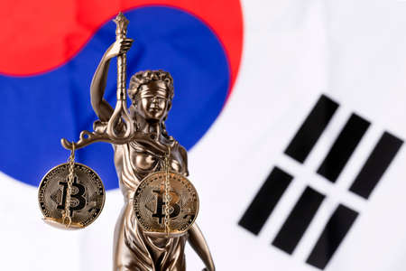justice of scale and bitcoin, cryptocurrency crime in Korea conceptの写真素材