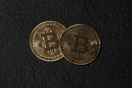 bitcoin with dark backgroundの写真素材
