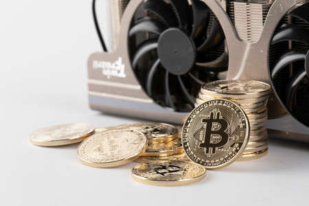 bitcoin and graphics cardの写真素材