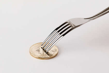fork and bitcoinの写真素材
