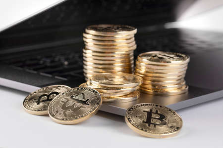 bitcoin on laptop computerの写真素材