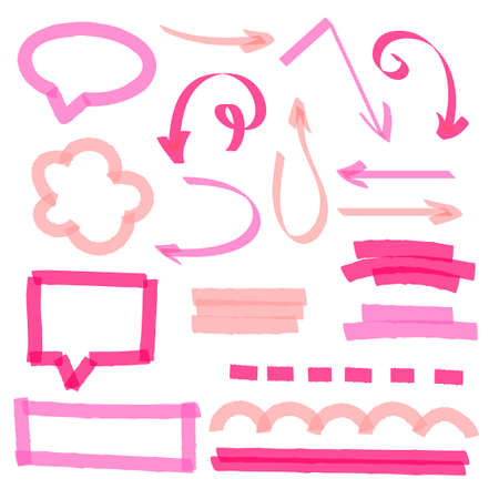 pink highlighter concept, arrows, highlight, check, stroke, underline, line, directionsのイラスト素材