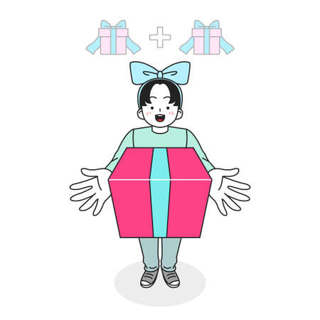 boy character with ribbon and gift box, oneplus one event promotion conceptのイラスト素材